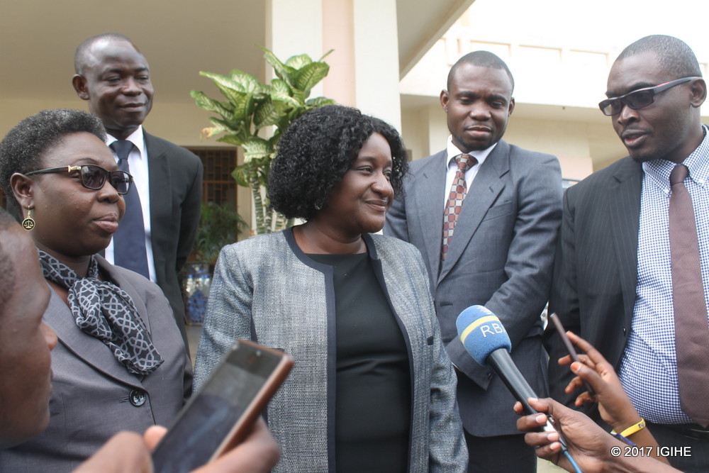 Jeniffer Dodoo speaks to the media