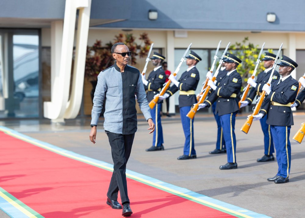 President Paul Kagame arriving at Kigali International Airport to welcome his counterpart of Togo, Faure Essozimna Gnassingbé.