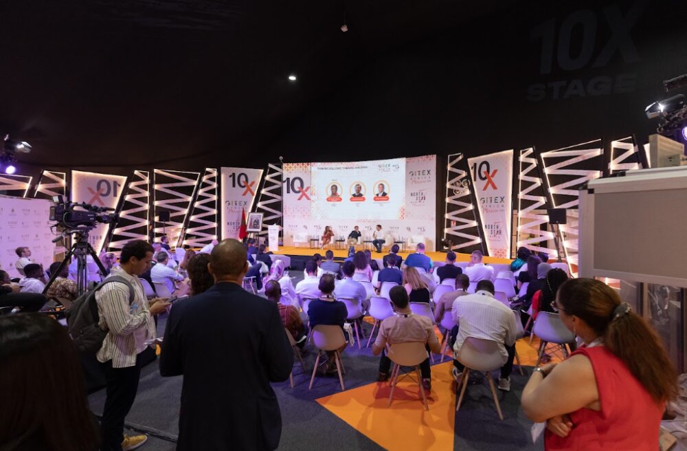 Delegates follow proceedings at the second edition of Gitex Africa expo in Marrakesh, Morocco.