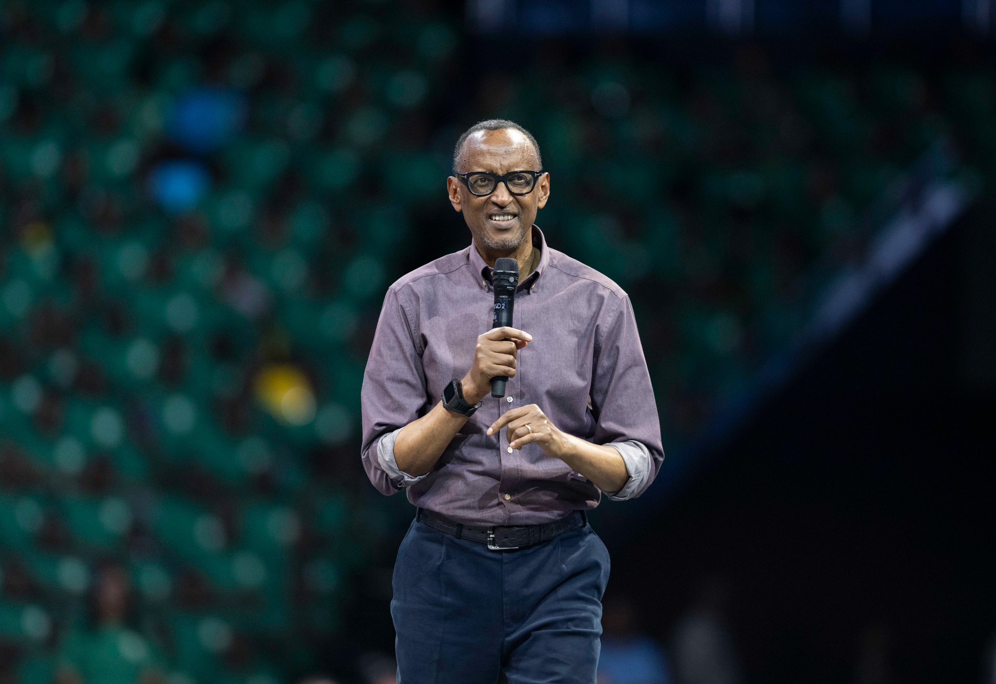 President Paul Kagame addresses more than 7,500 youth volunteers at BK Arena in Kigali on Tuesday, May 7, 2024.