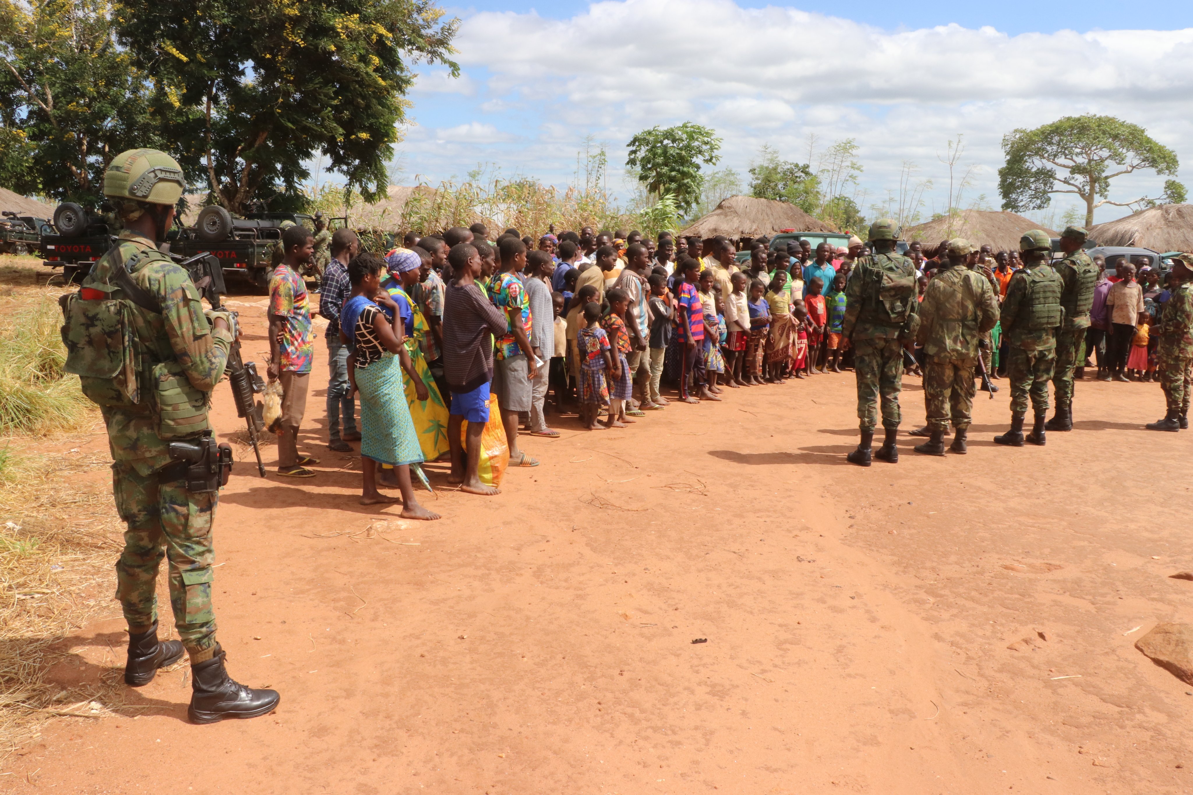 Joint Rwanda and Mozambique forces engage the locals after neutralising Al-Shabaab threat in Eráti district.