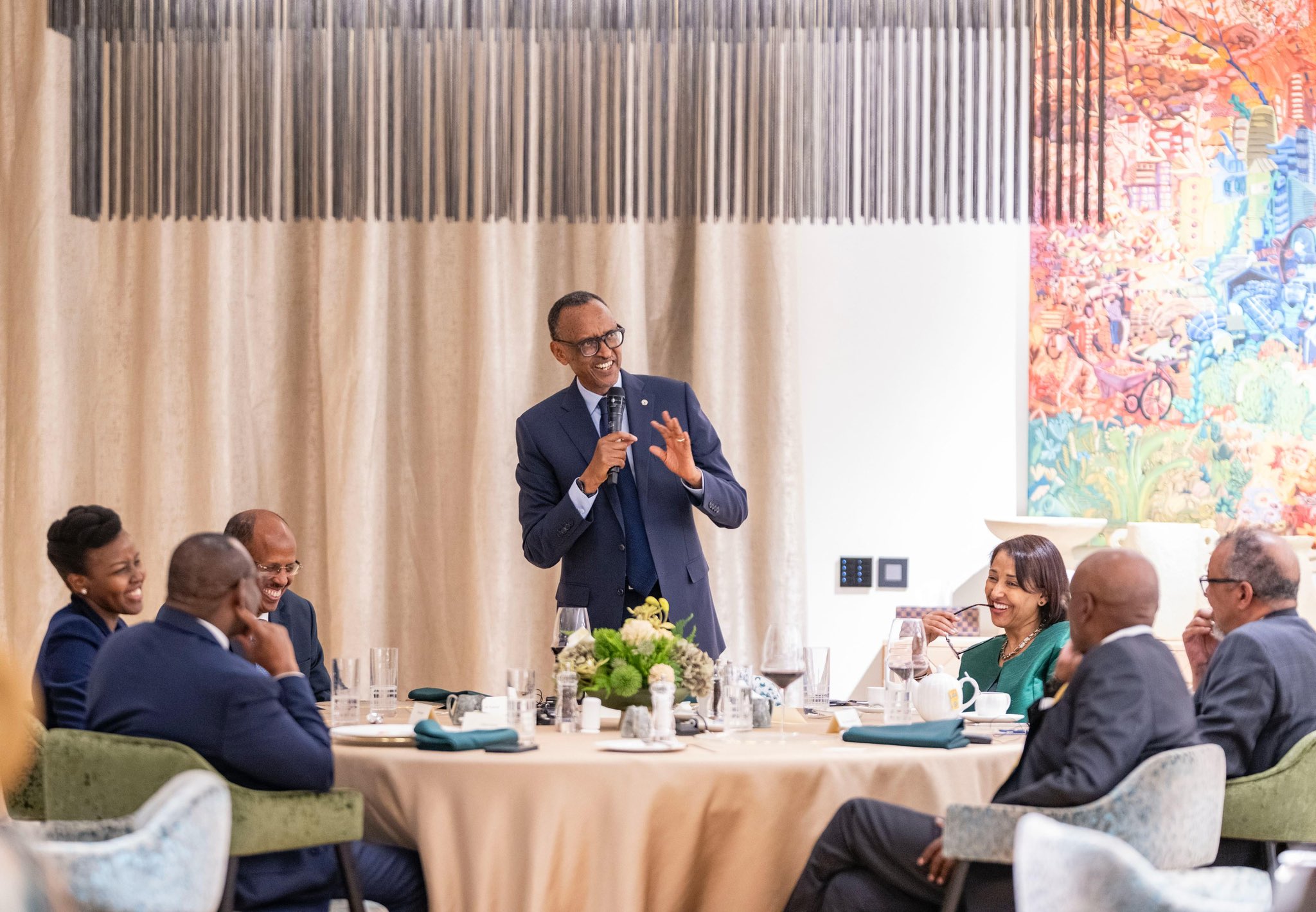President Paul Kagame, who serves as the African Union (AU) Champion on Domestic Health Financing, addresses  the high-level meeting with African health ministers and key stakeholders in the health sector on Thursday, April 3, 2025.