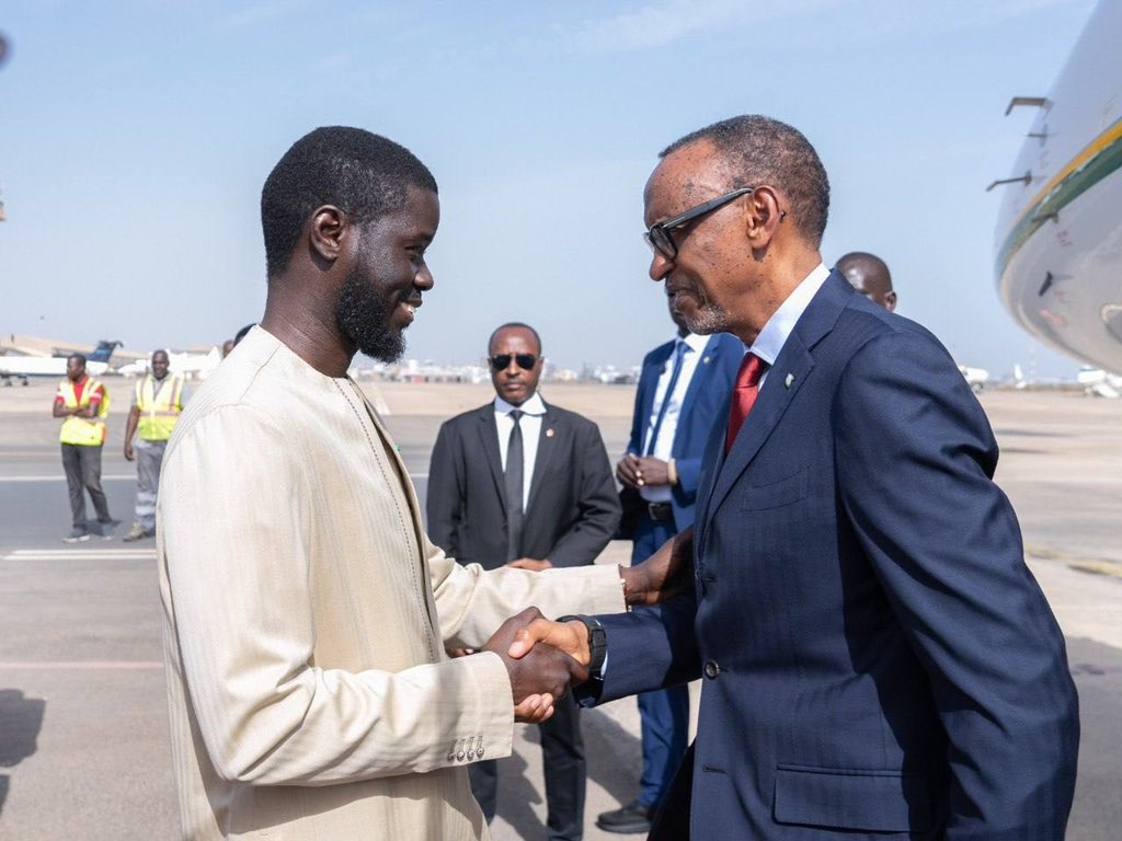 President Bassirou Diomaye Faye of Senegal welcomes his Rwandan counterpart, Paul Kagame, to the country during his working visit on Saturday evening.