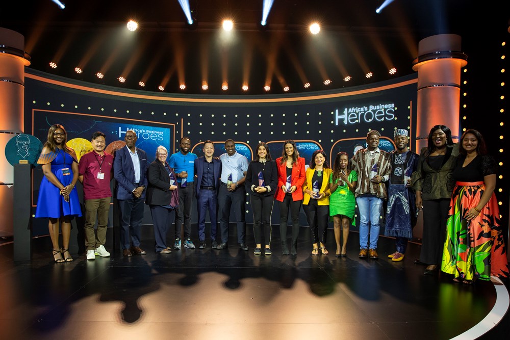 Francine Munyaneza (5th from right) in a group photo of the top 10 finalists and the ABH team in Johannesburg, South Africa at ABH Grand Finale event. 