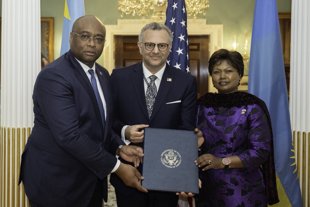 Rwanda’s Ambassador to the United States, Mathilde Mukantabana, signed the agreement outlining the key points that will be finalized by the Ministers of Foreign Affairs next week.
