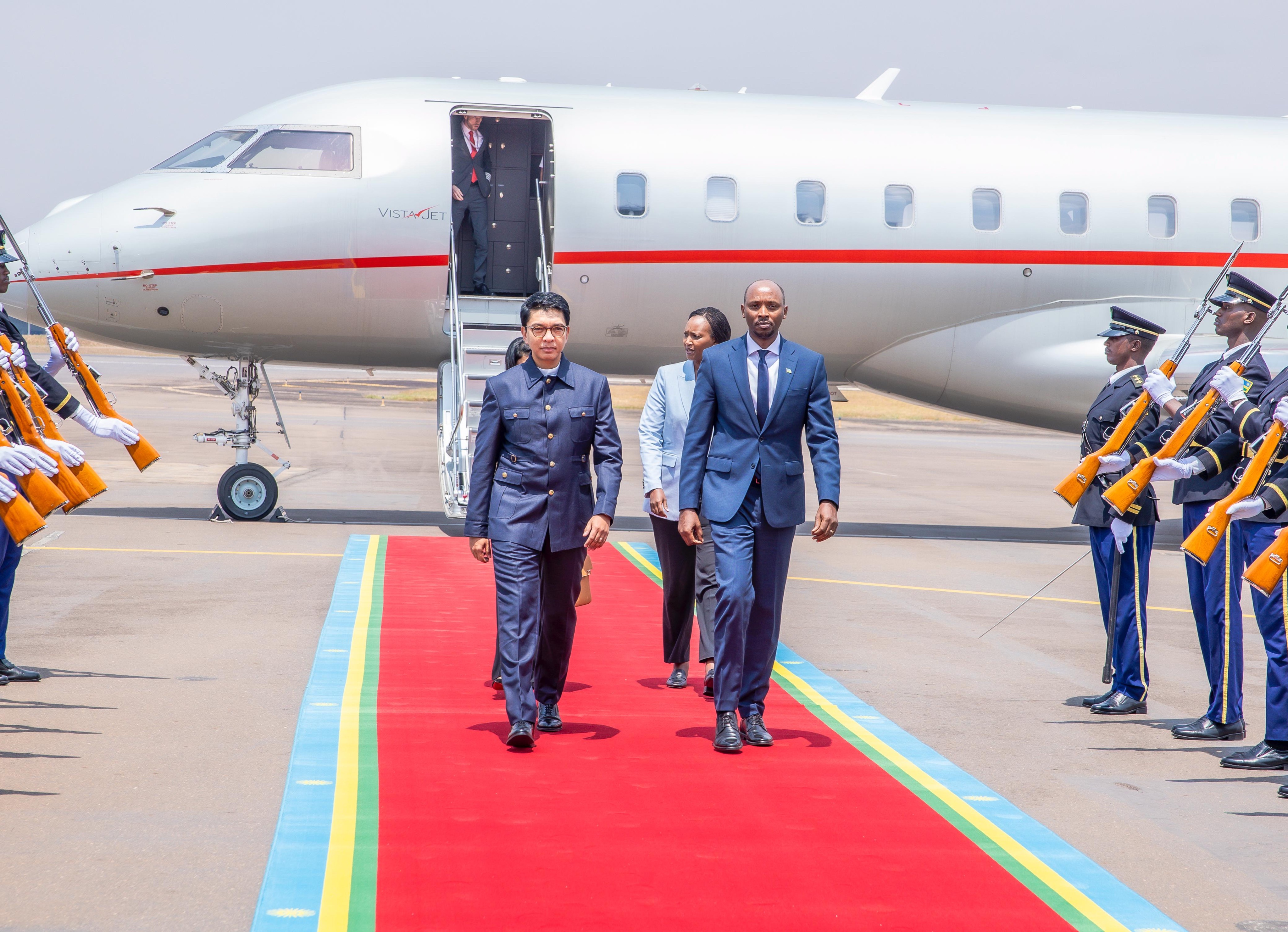 Andry Rajoelina, President of Madagascar arrives in Kigali for President Paul Kagame's inauguration.