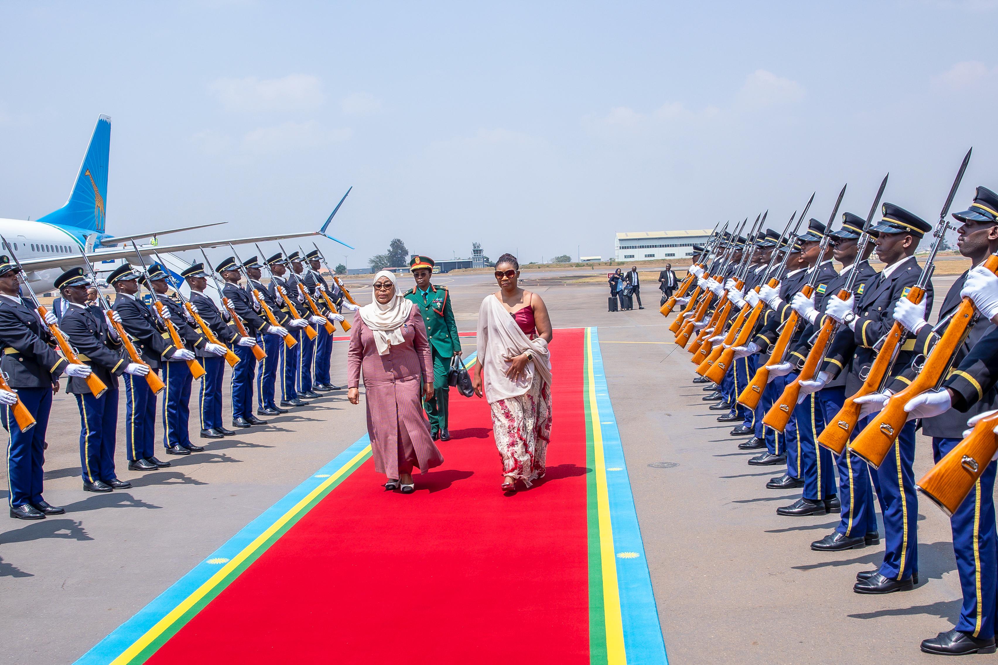 Samia Suluhu, President of Tanzania arrives in Kigali for President Paul Kagame's inauguration.