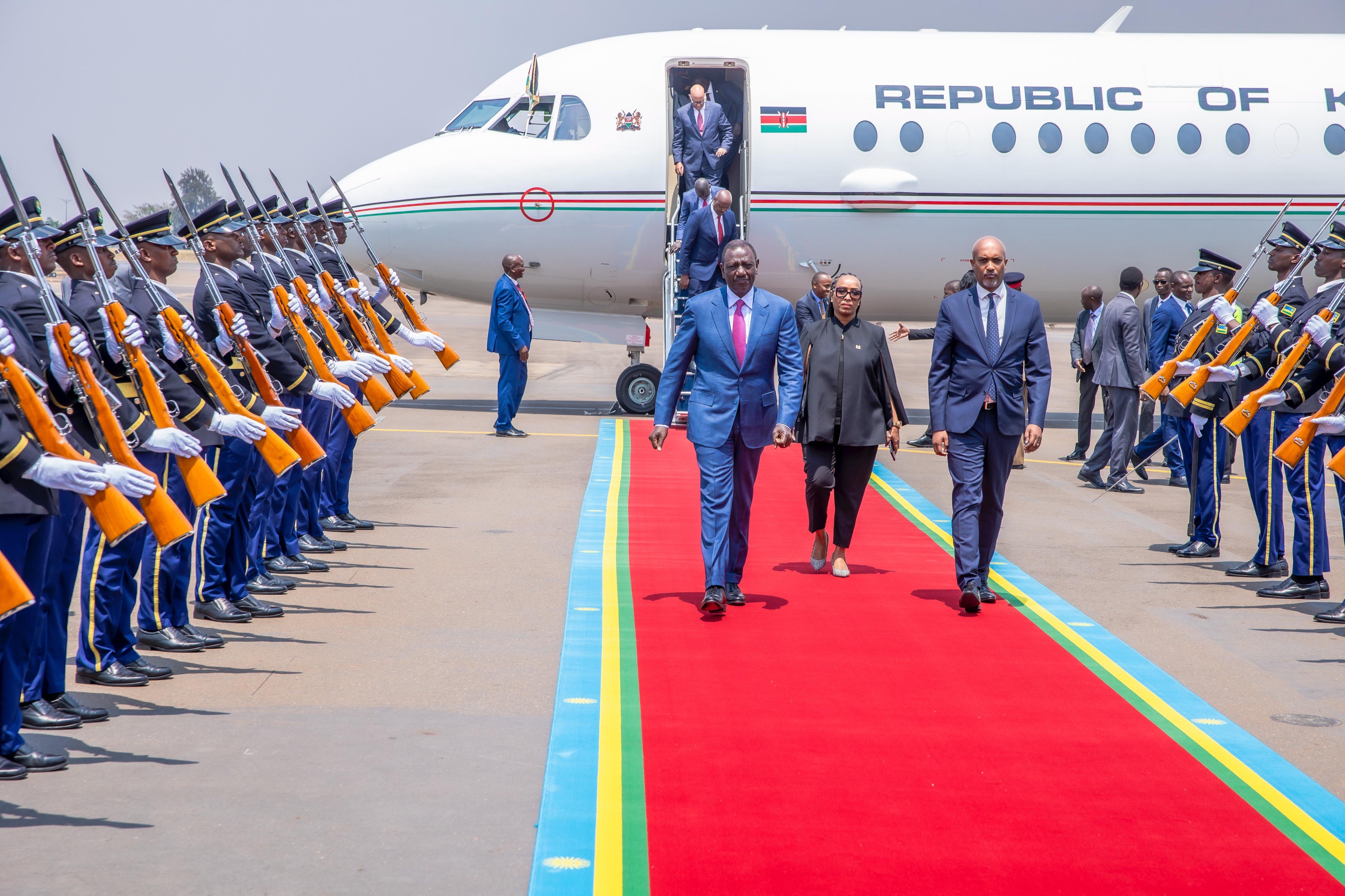 William Ruto, President of Kenya arrives in Kigali for President Paul Kagame's inauguration.