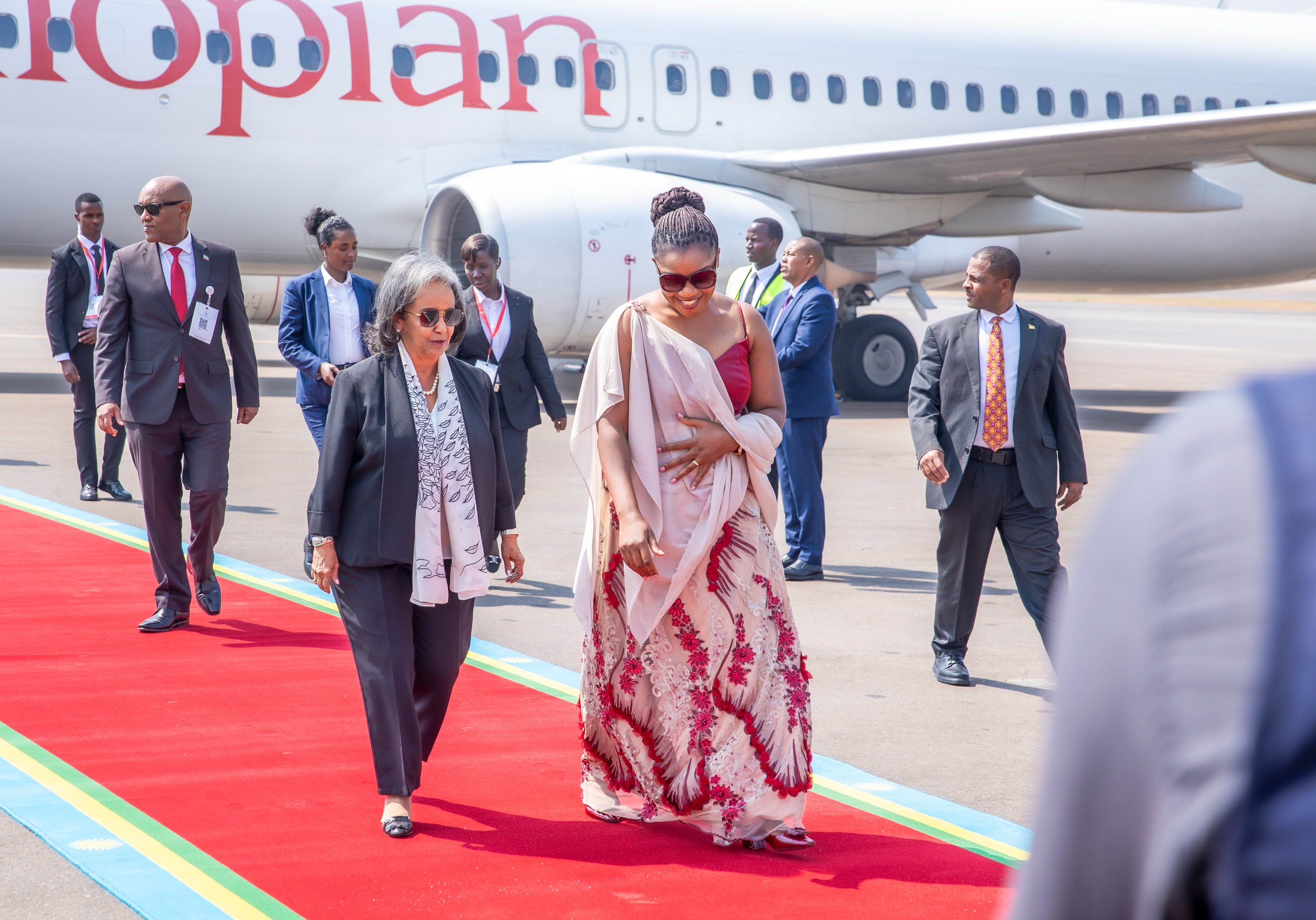 Sahle-Work Zewde, President of Ethiopia, arrives in Kigali for President Paul Kagame's inauguration.