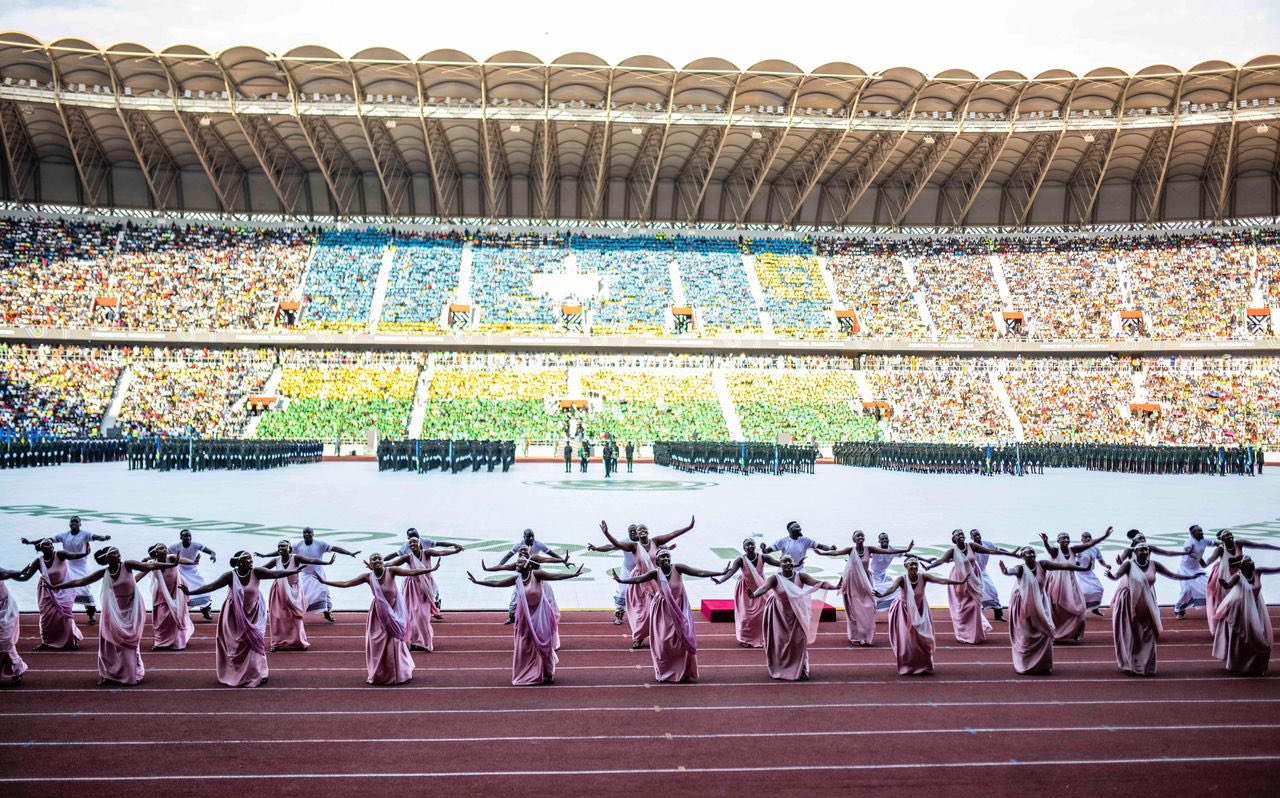Rwandan traditional dancers entertain guests during President Paul Kagame's inauguration.