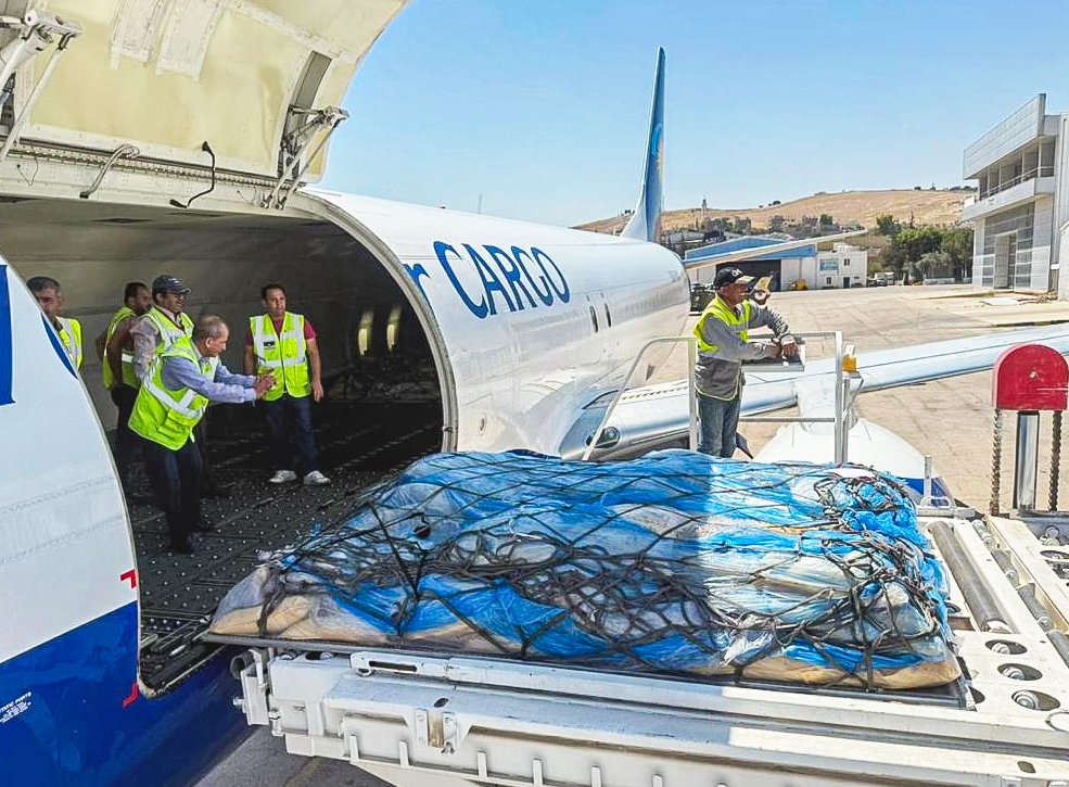 The consignment was received in Amman by the Jordan Hashemite Charity Organisation, which is facilitating the onward distribution to Gaza.