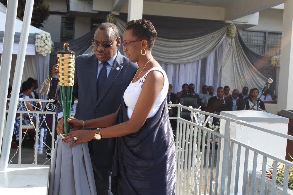 The Minister of Infrastructure, Amb. Claver Gatete lighting the fame of Hope 