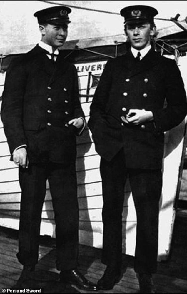 Harold Bride (left photo, on the right), who was born in 1890, in Nunhead, South-East London, had served as a Marconi Wireless operator before being appointed as a junior officer on the Titanic. Bride survived after he was hauled into a lifeboat. He recalled being 'very cold' before the Carpathia finally arrived and people were taken on to the ship by a rope ladder. The officer later spent time in hospital suffering from badly frozen and crushed feet. Right: Bride being assisted off the Carpathia after it arrived in New York
