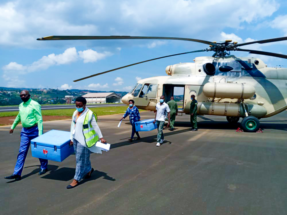 Rwanda has been deploying helicopters to deliver vaccine doses to different parts of the country.
