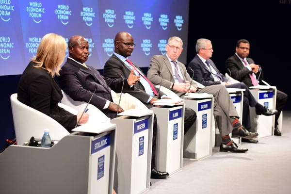 Panellists. President Museveni (2nd left) engages in a panel discussion during the World Economic Forum in Durban on Wednesday.