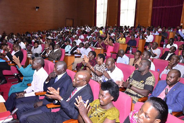 Some of the public universities non-teaching staff during a meeting with the Minister of Education and Sports, Ms Janet Museveni, at office of the Prime Minister in Kampala yesterday. 