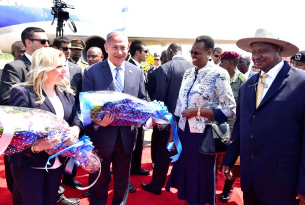 Israeli Prime Minister Benjamin Netanyahu lays a wreath during his one-day State Visit to Uganda to mark 40 years since the Entebbe raid.