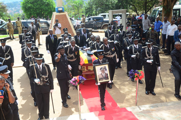 Kaweesi's body is wheeled into Rubaga Chatedral Church for a requiem mass, Kaweesi was killed with his body guard and driver.