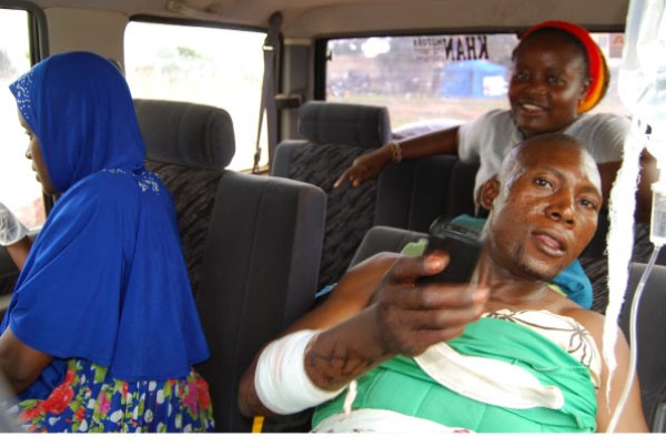 Mr Mustapha Nkuutu, 38, one of the Ugandans shot at Aruu Junction, Magwi county in South Sudan, on Monday morning. He was taken for treatement into Gulu Town upon entering Uganda at Elegu Border yesterday. 