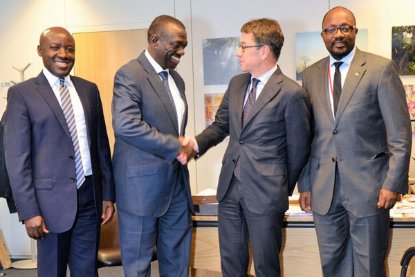 Dr Kizza Besigye is welcomed by Mr Koen Vervaeke - Managing Director for Africa at the European Union External Action Service in Brussels, Belgium. The two officials discussed  current political and economic issues in Uganda and matters of mutual interest between Uganda, the Great Lakes Region and the European Union.