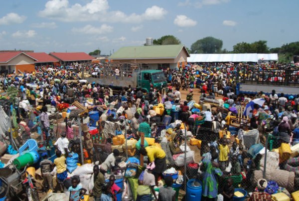 South Sudan refugees at the Elegu refugees collection centre in Elegu Trading Centre, Atiak Sub-county, in Amuru District last Friday. Photo by Julius Ocungi.