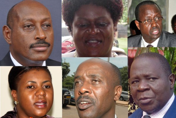 Clockwise: (Fredrick Ruhindi: Attorney General), Sarah Kataike Ndoboli (State for Luweero Triangle), John Nasasira (Information and Communication Technology), Suleiman Madada (State for the Elderly), Henry Banyenzaki (Economic Monitoring) and Barbara Nekesa Oundo: State for Karamoja Affairs