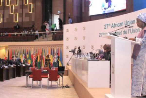 African Union chairperson Dlamini Zuma addresses the 27th Ordinary Session of the Union.