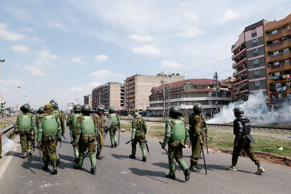 Police were forced to lob tear gas canisters into the air to disperse the demonstrators and clear the road leading to the busy international airport.