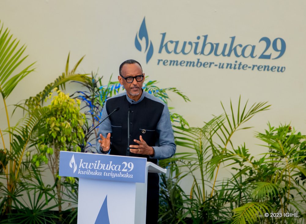 President Paul Kagame delivering remarks at the ceremony marking the beginning of 29th commemoration of the 1994 Genocide against the Tutsi.