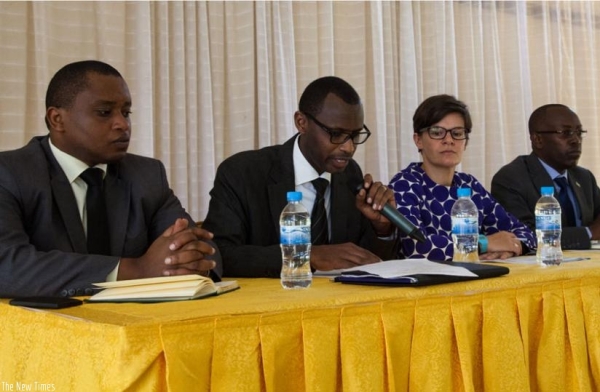 Minister for Education Papias Musafiri (2nd left) opens the workshop yesterday.