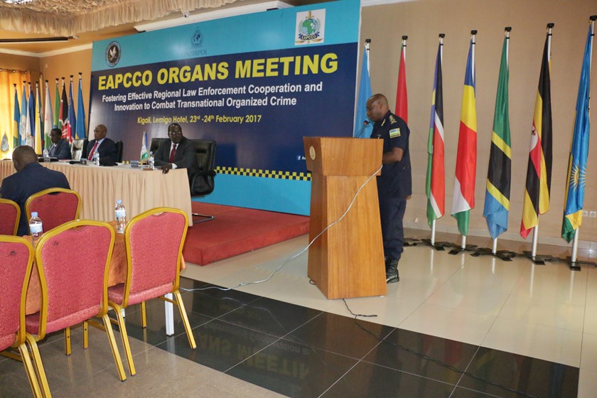 The Inspector General of Police (IGP) Emmanuel K. Gasana speaks during the meeting in Kigali.