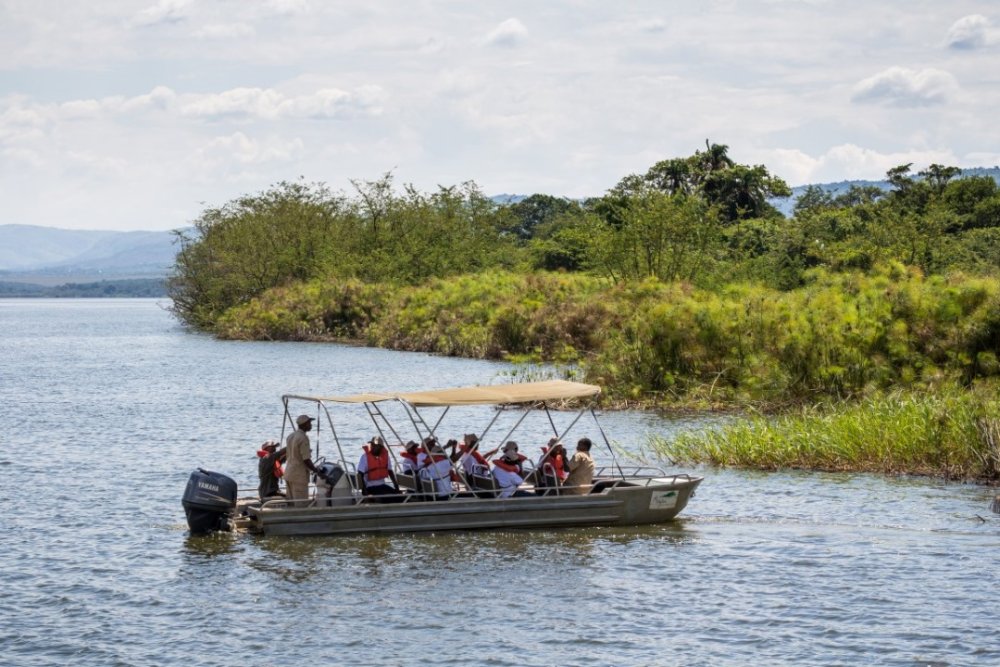 Tourists embark on boat trips across Lake Ihema, where they encounter wildlife along the shores, including buffalo, hippos, crocodiles, and more.