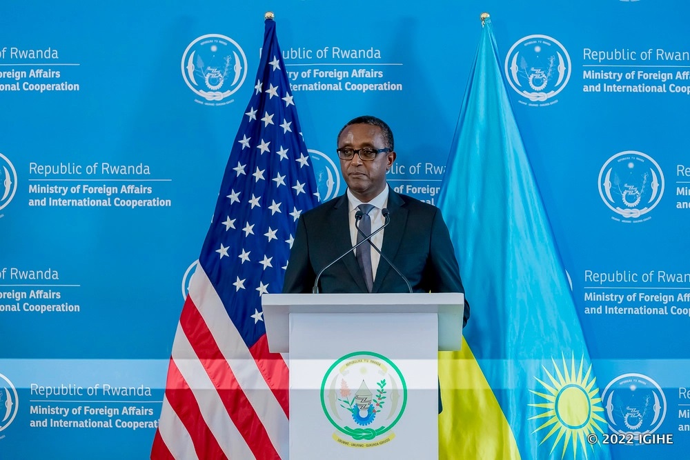 Minister Biruta speaking to members of the press. 