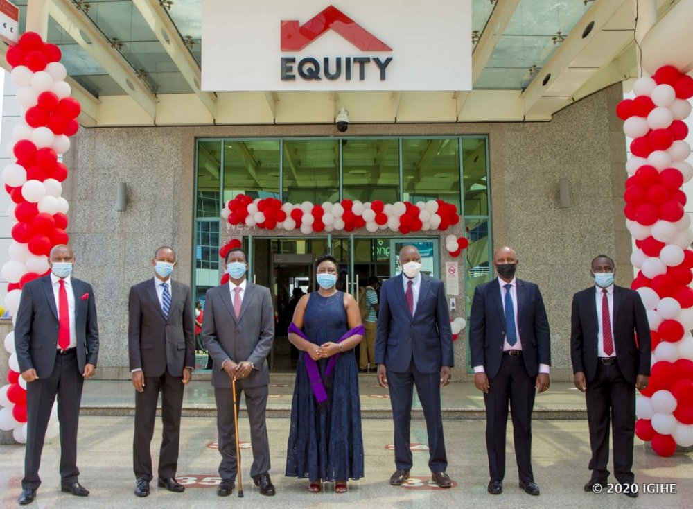 Equity Bank management in a group photo at the launch of a new logo recently.