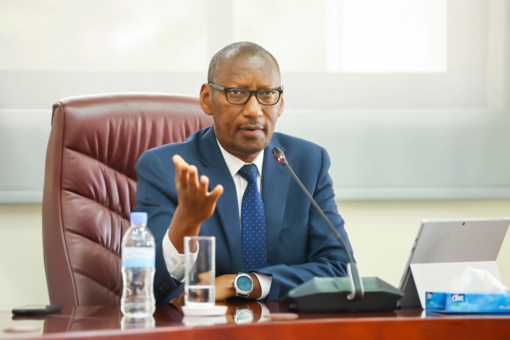 The Central Bank Governor, John Rwangombwa briefing members of the press on resolutions of the Monetary Policy and Financial Stability Committee Meeting.  