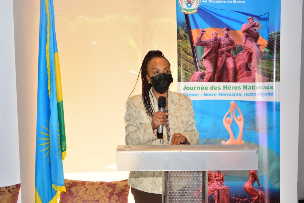 Amb. Zaina Nyiramatama speaking to participants of the event.  