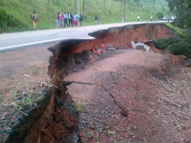 Musanze-Kigali Road destroyed by a landslide in 2013.