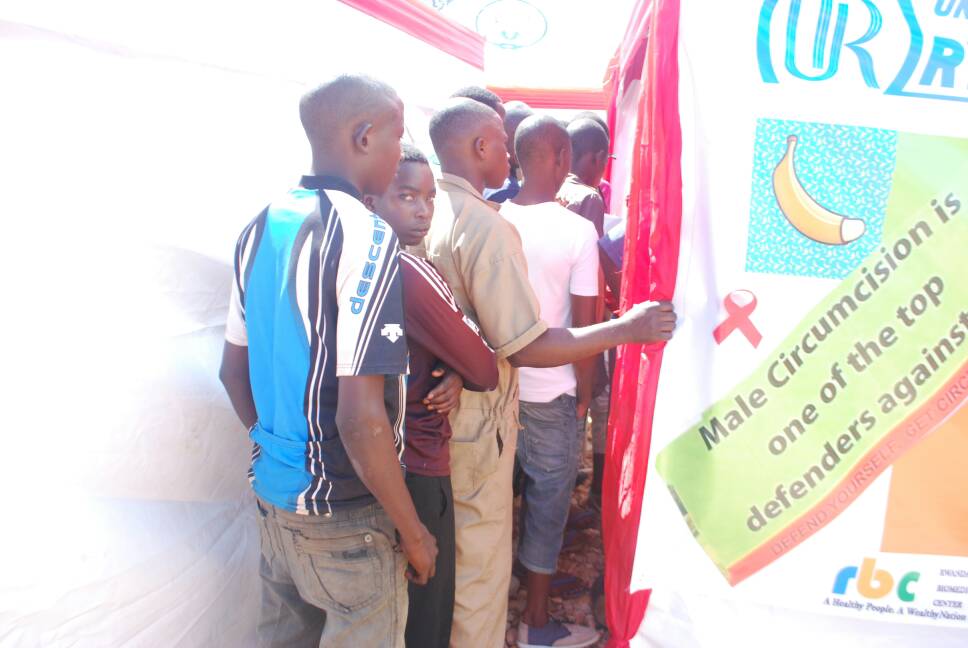 Youth queuing for voluntary circumcision in Kabuga