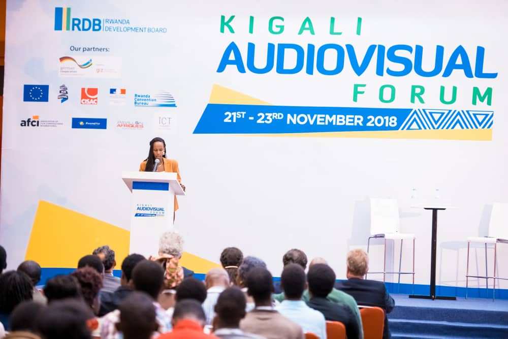 The Chief Tourism Officer at Rwanda Development Board, Belise Kariza addressing attendees