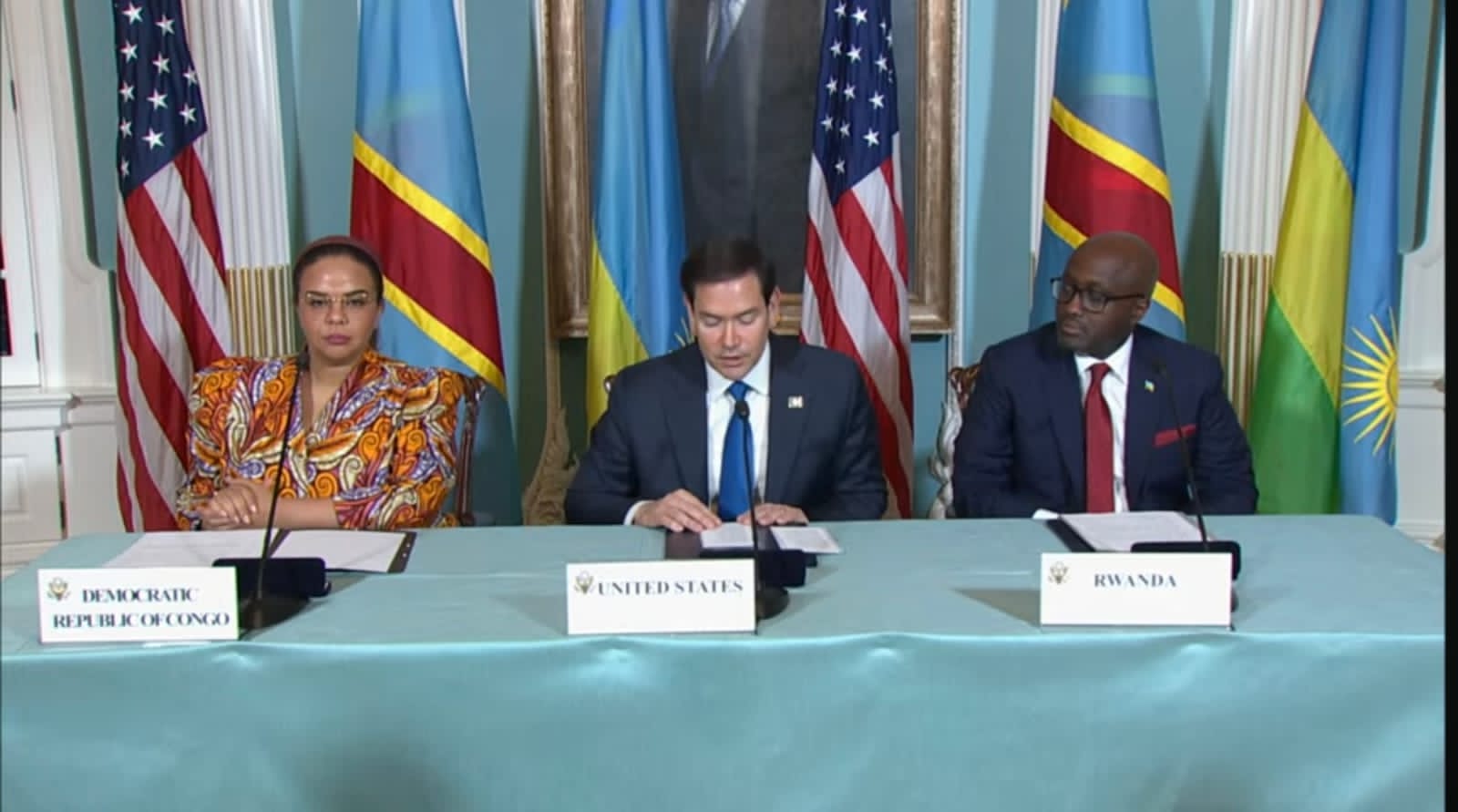 The agreement, endorsed by DRC Foreign Minister Thérèse Kayikwamba Wagner and Rwandan Foreign Minister Olivier Nduhungirehe, aims to address the region’s decades-long conflict. The signing ceremony was witnessed by the U.S. Secretary of State Marco A. Rubio.