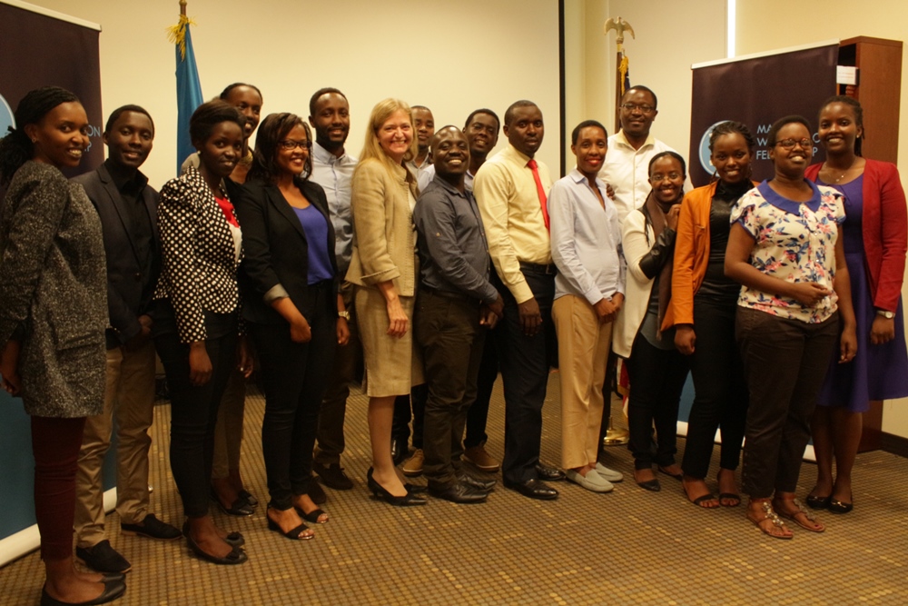 U.S. Ambassador to Rwanda Erica J. Barks-Ruggles with Rwandans selected to participate in the fourth annual Young African Leadership Initiative.