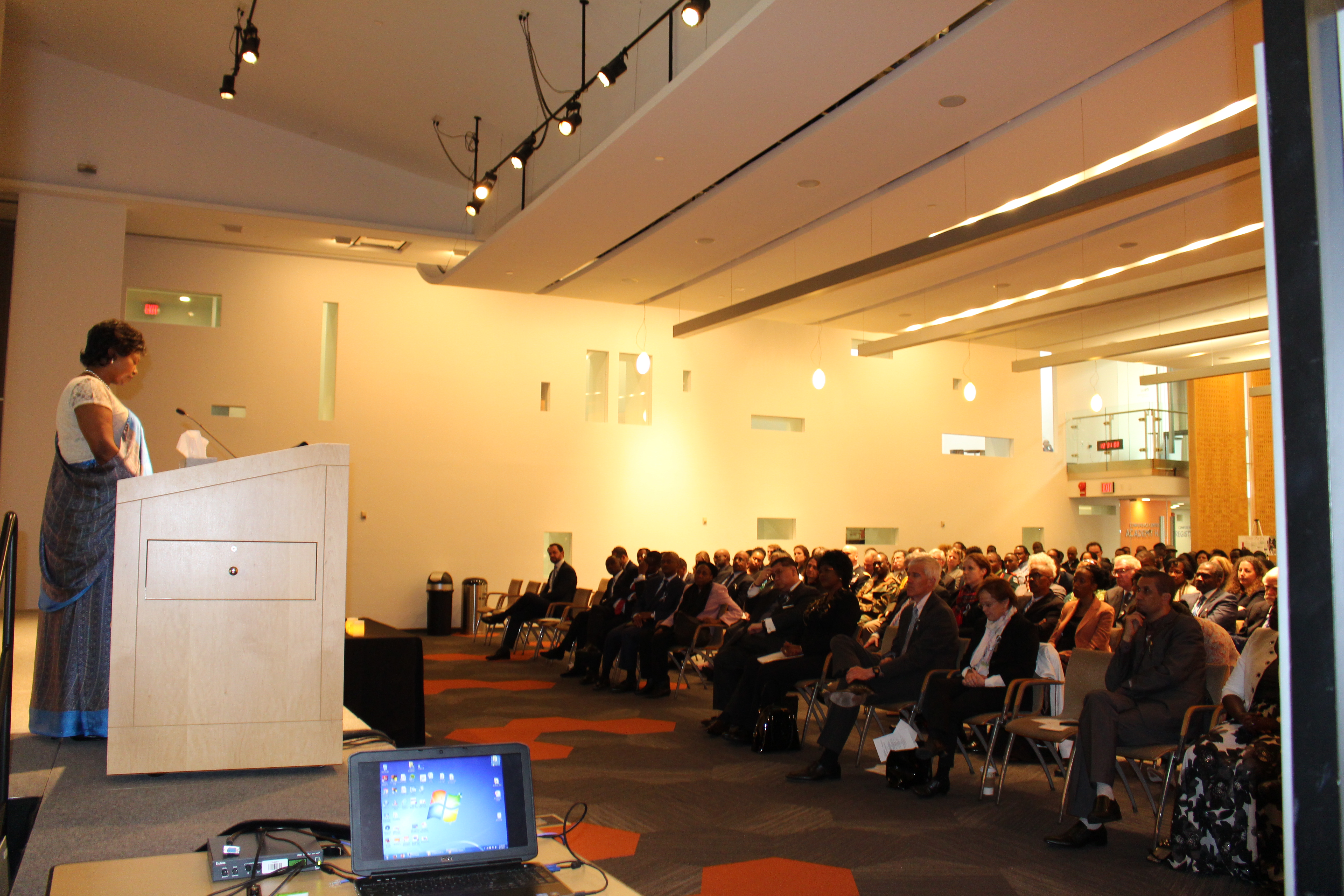 The Rwandan Ambassador to the United States, Prof. Mathilde Mukantabana addressing Rwandans, and friends of Rwanda gathered in Washington, D.C. to remember over one million lives that were lost during the 1994 Genocide against the Tutsi.