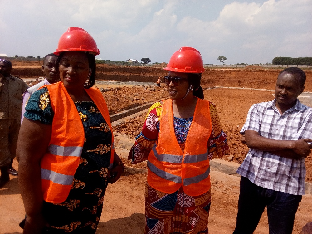 The Minister of Sports and Culture (MINISPOC), Espérance Nyirasafari and  Juliet Murekatete, the vice mayor of Nyagatare  visiting Nyagatare Stadium site