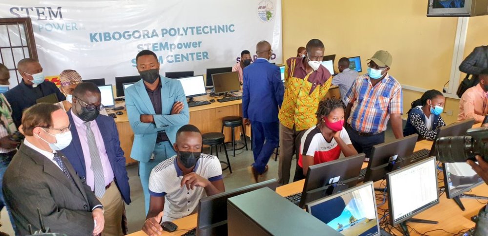 Officials inspecting the STEM center at Kibogora Polytechnic.  