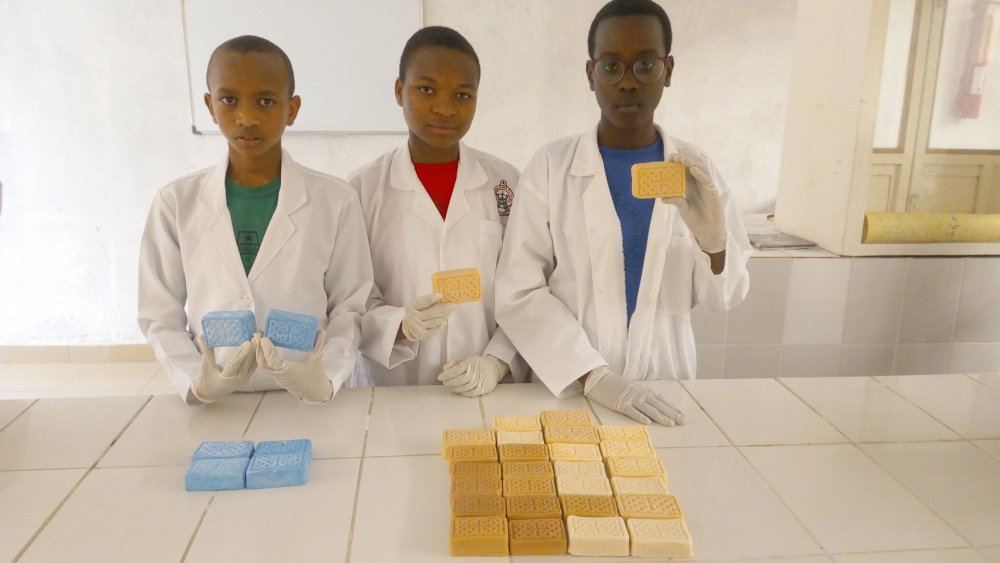 Students also have skills to make solid soaps. 