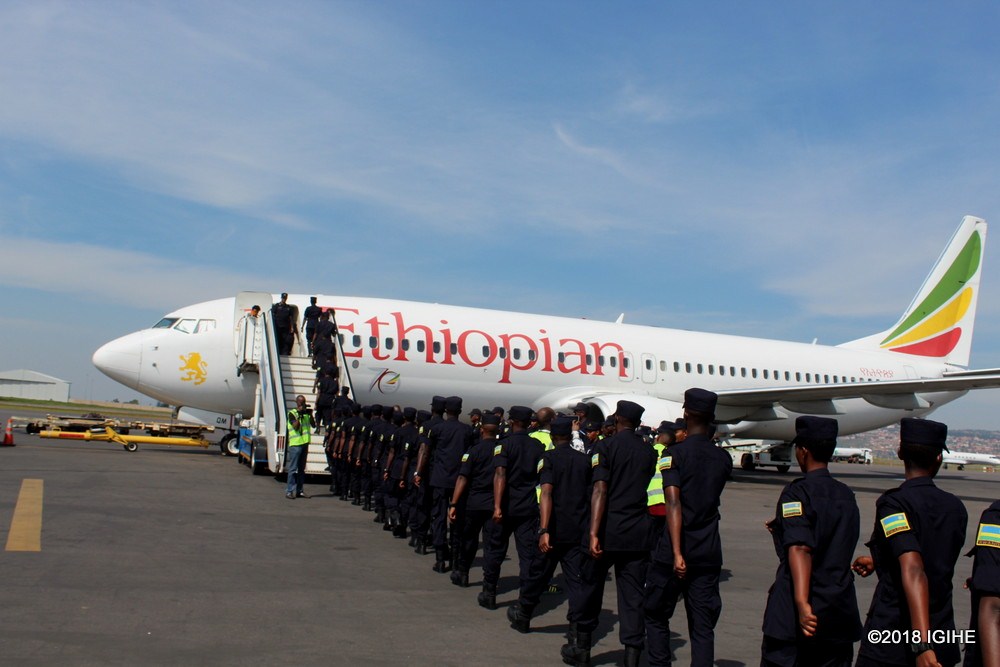 The female contingent set off at Kigali International Airport Wednesday