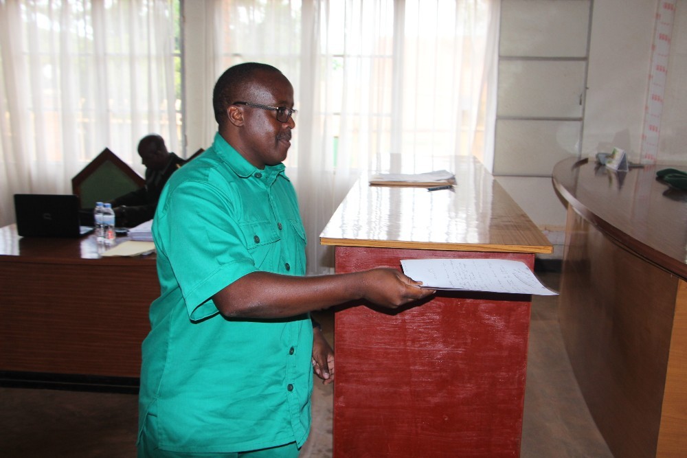 Second Lieutenant Henri Jean Claude Seyoboka in Nyamirambo Military Court.He is accused of genocide crimes in various attacks killing Tutsi in Kiyovu among other regions.