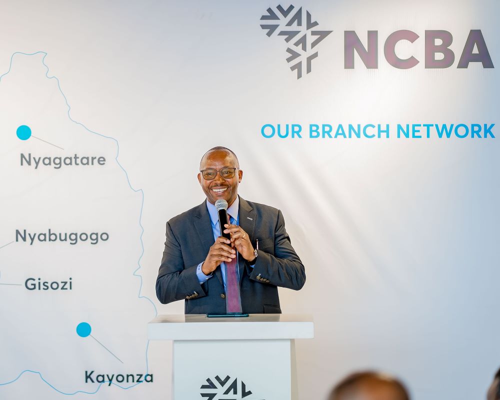 Maurice Toroitich, Managing Director of NCBA Bank Rwanda speaking at the launch of new branch in Rubavu.