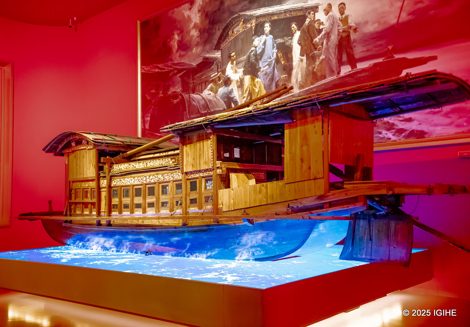 A boat holding great significance in China’s history is seen inside the museum. The First National Congress of the CPC commenced on July 23, 1921, in Shanghai. Despite an initial setback due to a spy's intrusion, which forced the attendees to relocate, the meeting found its unique conclusion on a small boat in Nanhu Lake, Jiaxing.