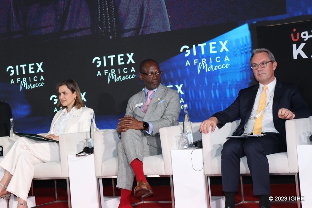 Ghita Mezzour, the Moroccan Minister Delegate to the Head of Government in charge of Digital Transition and Administrative Reform , Director General of Smart Africa with other panelists at the event. 